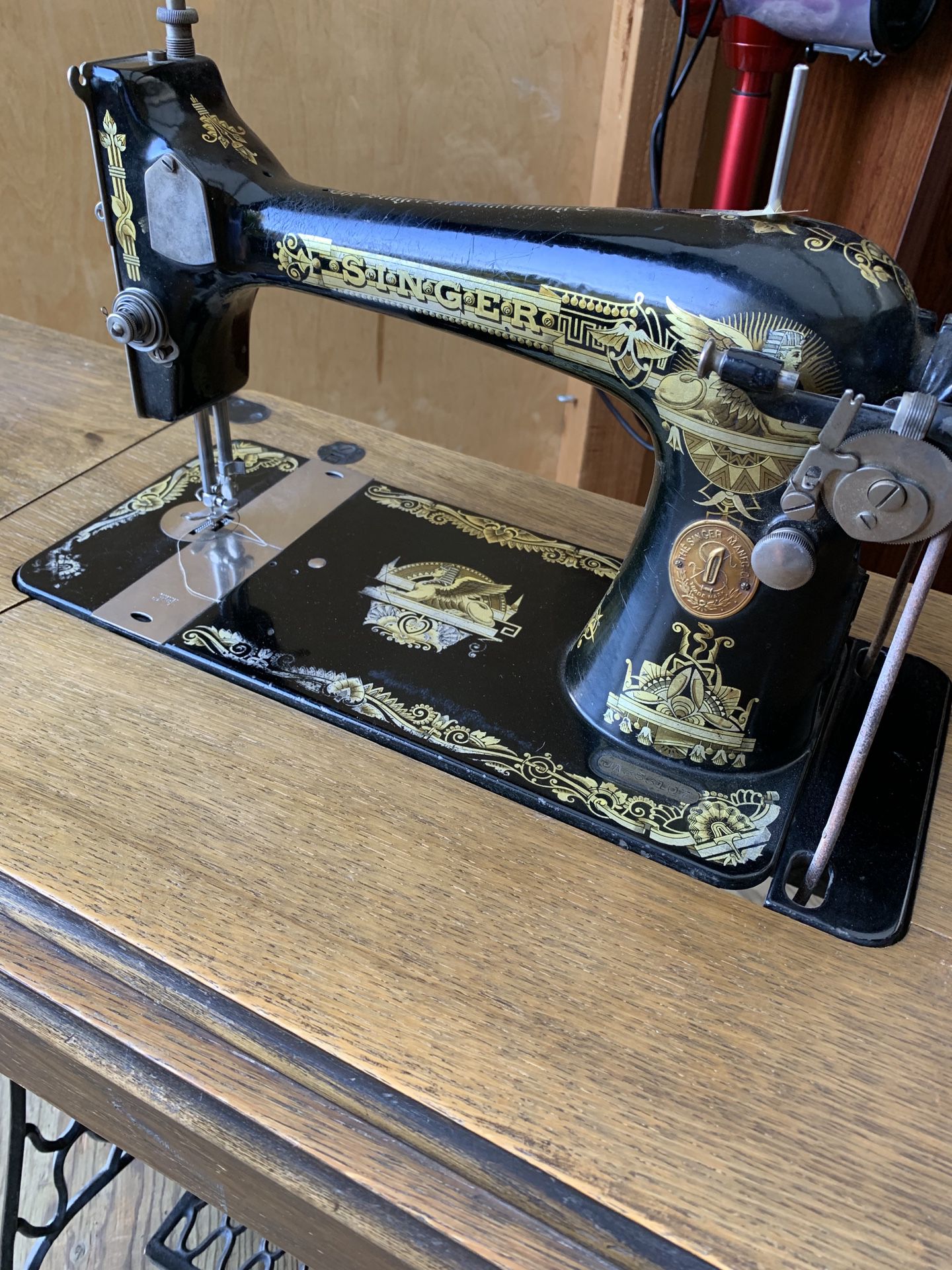Antique Singer sewing machine and table