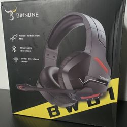 New BINNUNE Wireless Gaming Headset W/ Microphone for PC PS4 PS5, 2.4G Wireless Bluetooth USB Gamer Headphones W/ Mic for Laptop Computer