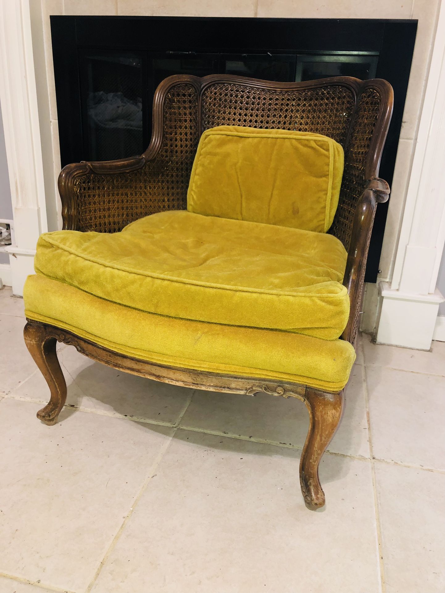Vintage Faux Bamboo Cane Barrel Lounge Arm Chair Chippendale Hollywood Regency