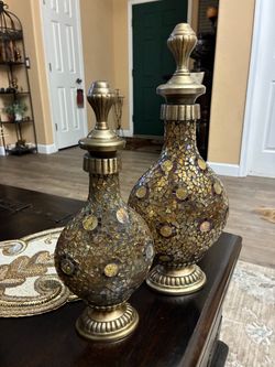 Glass & metal canisters 16”13”