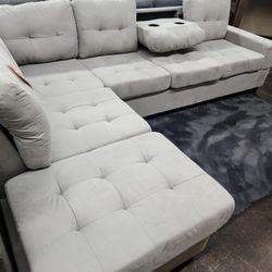 Grey Sectional With Console 