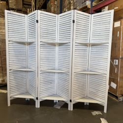 6 Panel 67" Tall Wood Privacy Screen Room Divider with 3 Shelves and Folding Storage for Bedroom