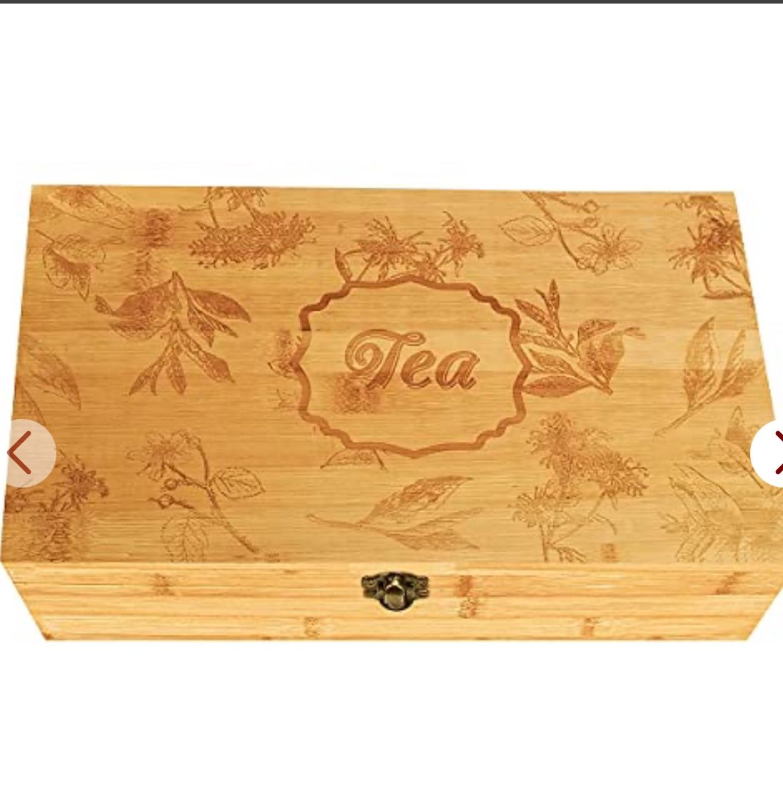 Beyond Your Thoughts Bamboo Tea Box Tea Chest Adjustable 16 Compartments Tea Storage Holder Organizer With Latching Lid Leaves