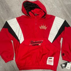 NWT Starter 50 BUDWEISER Black Label Pullover Front Pocket Hooded JACKET Mens M
