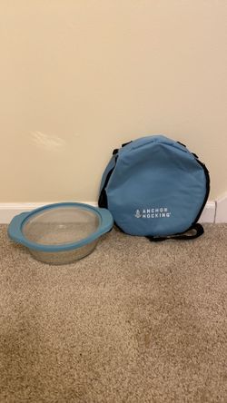 Anchor Hocking - Light Blue Round Glass Food Storage Container With Lid & Case