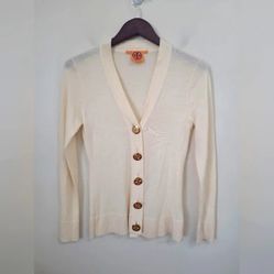 Tory Burch Designer Beige Knit Merino Wool Button Cardigan Sweater Size XS