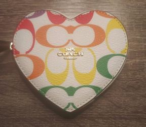 Coach coin pouch rainbow heart shaped