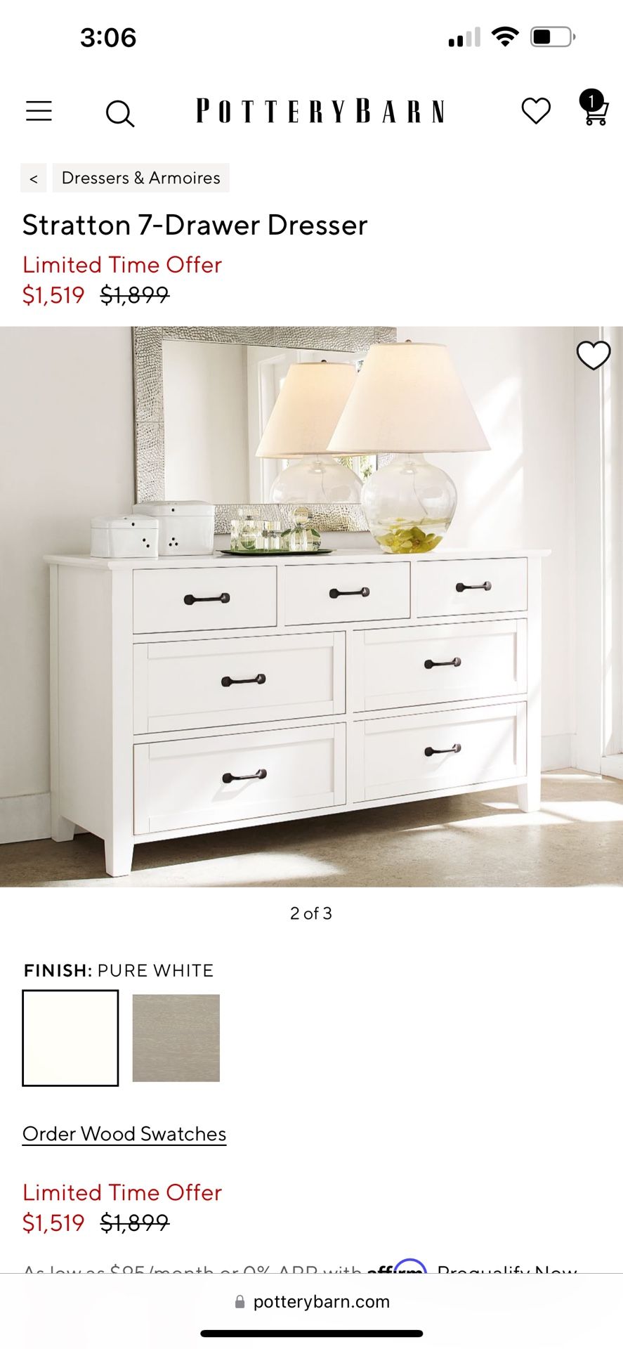 pottery barn white dresser Clara 6-Drawer Tall Dresser (36")