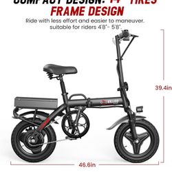 Adult folding electric bike, small 14-inch folding bike, with 500 W motor, 13.7 MPH, 36 V battery, 35-mile PAS range, travel electric bike