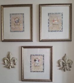 Kathryn White~French~Framed~Chickens On Chairs~Fleur de Lis~Wall Collage 