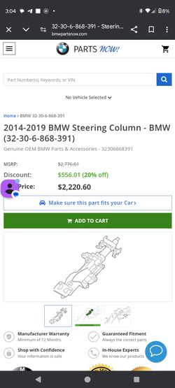 2014-2019 Bmw Steering Wheel Electric Adjustment  800.00 Obo