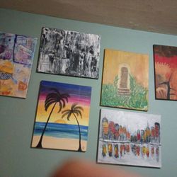 Lot Of 10 Hand Painted Canvases, Excellent Value And Charm. 