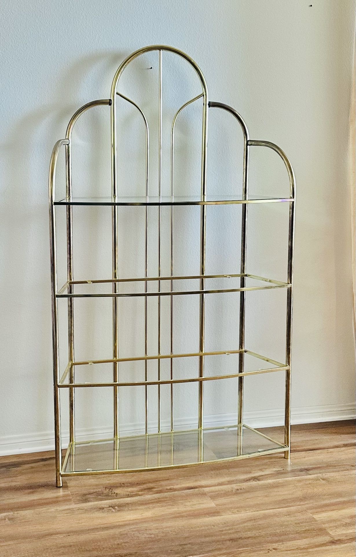 Vintage Glass Etagere Shelf Bookcase Brass