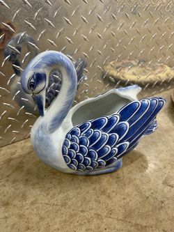 Planter  Blue White Swan Formalities brand by Baum Brothers Vintage Cobalt Blue