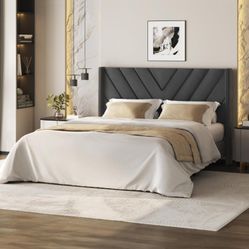 Yaheetech Queen Bed Frame Upholstered Platform Bed with Wing Side.