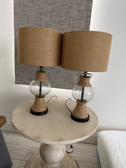 Pair of Rope and Glass Table Lamps