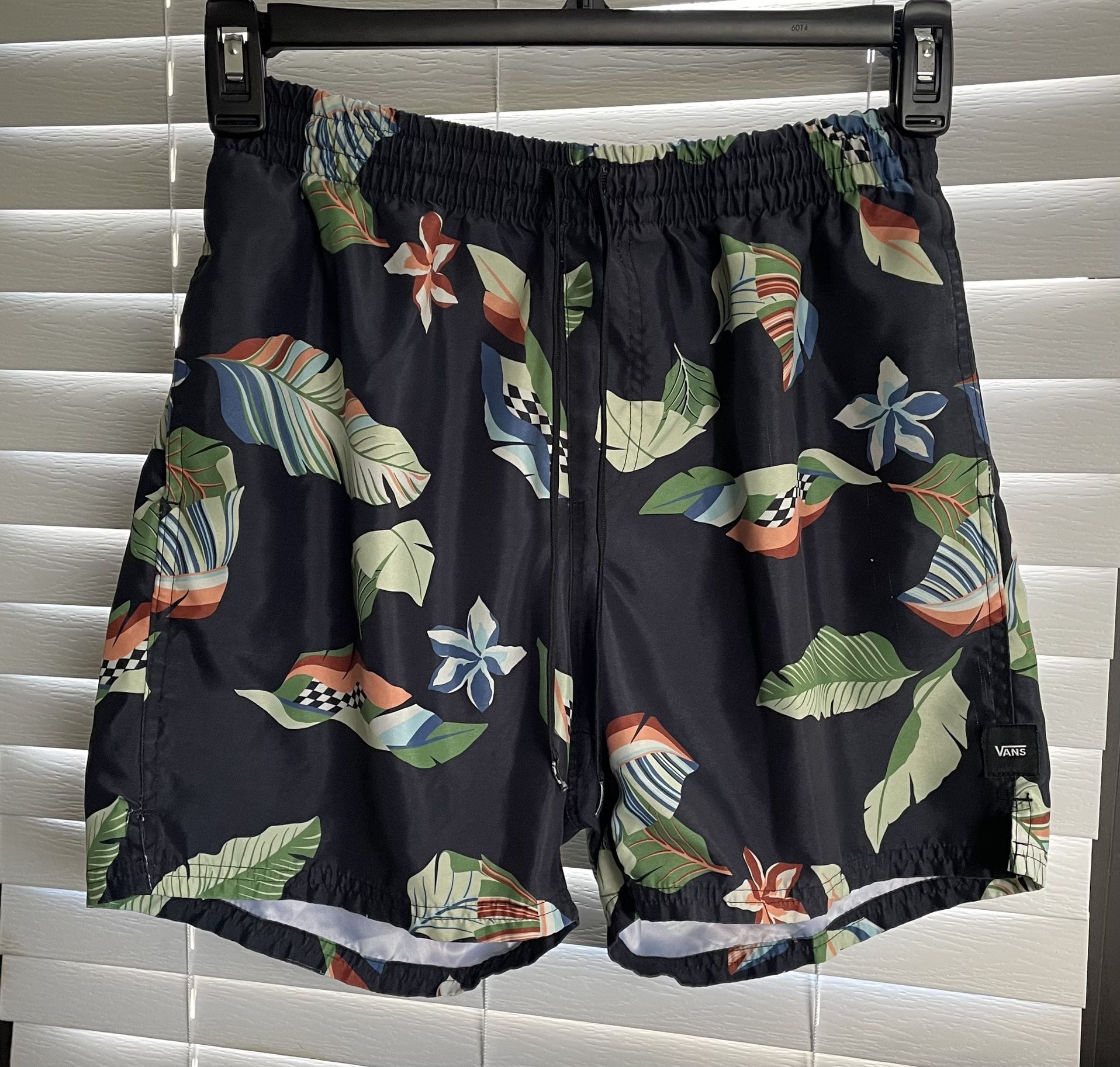 Vans Elastic Waist Drawstring Board Shorts - Navy Blue Hawaiian - Men’s Medium