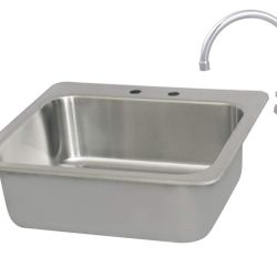 NEW - BK Resources NSF Commercial One Compartment Drop in Sink with Faucet, 20"x16"x8", 18 Gauge T-304 Stainless Steel, Top Mount, 8" Gooseneck Faucet