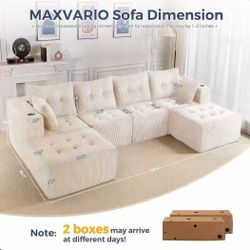 ❤️‍🔥 ✨Boneless Couch, 129.5-Inch U-Shaped Cloud Couch, 2 Ottomans$290