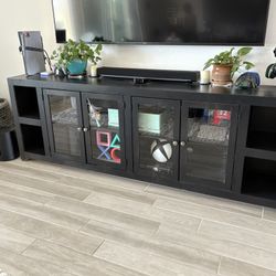 Avery Loft 97” Console Table With 4 Doors In Black
