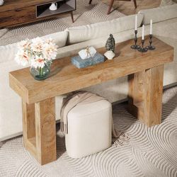 63" Rustic Sofa Table, Chunky Console Table For Entryway