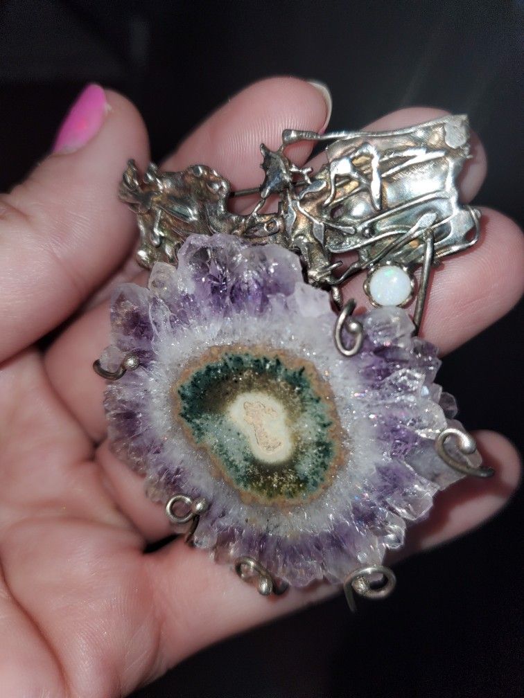 Opal, Sterling Silver, Crystal Brooch.