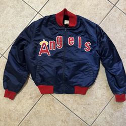 RARE VTG 80s Size XL MAC MURRAY CALIFORNIA ANGELS SATIN BOMBER JACKET SHERPA FLEECE LINED