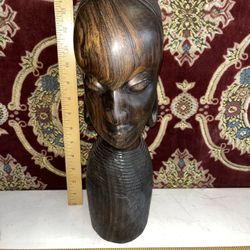 Vintage African Carved Ironwood Statue Of Beautiful Woman