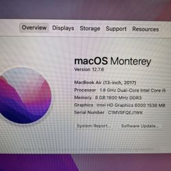 (#27) 2017 13” Apple MacBook Air "Core i5" 1.8, 8 RAM, 256 GB)