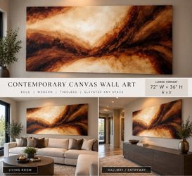 Large 6’ x 3’ Contemporary Canvas Wall Art – Warm Brown & Cream