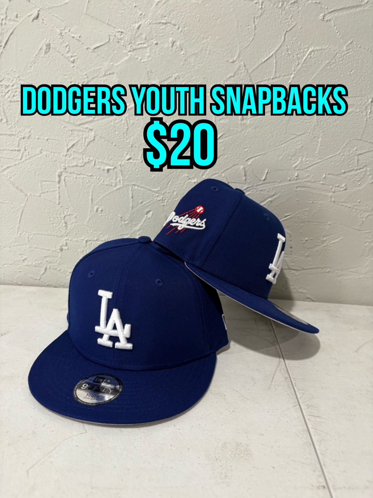 MLB New Era Los Angeles Dodgers Blue Dodgers Side Script YOUTH 9fifty SnapBack Hats 