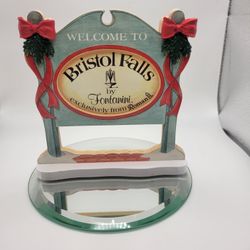 Welcome To Bristol Falls Sign Figurine Mirror Underplate Fontanini Italy 6" Tall