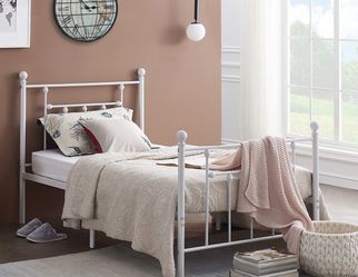 White Color Twin Size Metal Platform Bed Easy Assembly