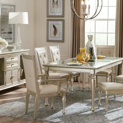 VINTAGE SILVER FINISH 7 PIECE DINING TABLE SET