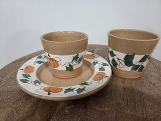 Mill Creek Stoneware Ceramic Pumpkin Cups and Saucer Set