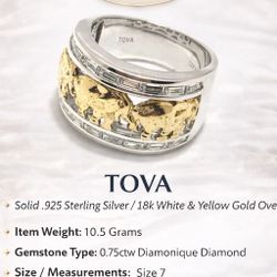 TOVA Elephant Band Ring - .925 Sterling Silver & 18K Gold Over - Size 7