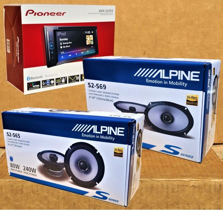 Pioneer Double Din Touchscreen Stereo DVD CD Bluetooth USB Am Fm Alpine S Series 6.5" & 6"x9" 2-Way Coaxial Speaker 500 W Package 🚨No Credit Needed🚨