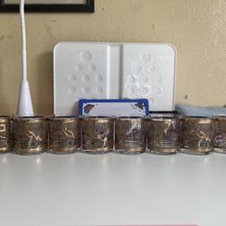 Vintage Set Of 8 CERA Old Fashioned World Map Atlas Gold Lowball Whiskey Glasses