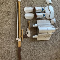 Kids Homemade Disney Mandalorian Cardboard Armor And Weapons.