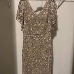 Alex Evening Gown Beaded Taupe Size 10