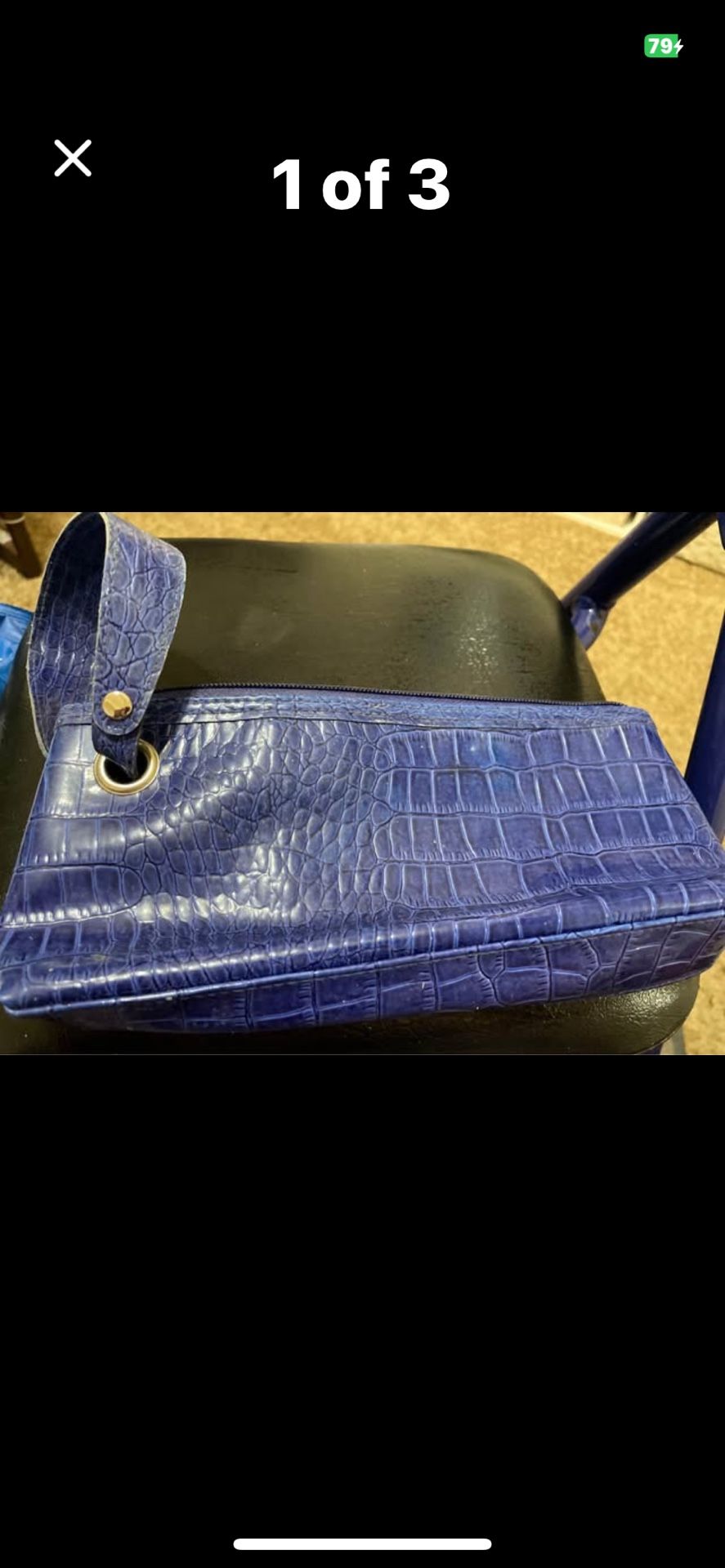 Royal blue faux leather crocodile pattern clutch 9”x4” zip closure