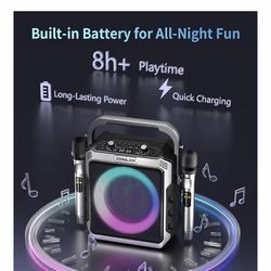 Brand new Portable Karaoke Machine, with Wireless Microphones, Bluetooth Party Speaker with LED Lights, Loud Subwoofer, USB/AUX, Outdoor Karaoke Speak