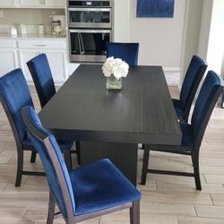Beautiful Dining Set. Lightly used, in like new condition! 

Table Almost Black Color 
79"L x 42"W x 30.5"H 

6 Dining Chairs. 
Easy to maintain!

