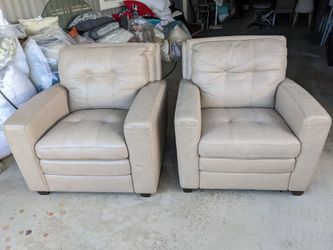 Pair of Cream Leather Tufted Boulevard Armchairs