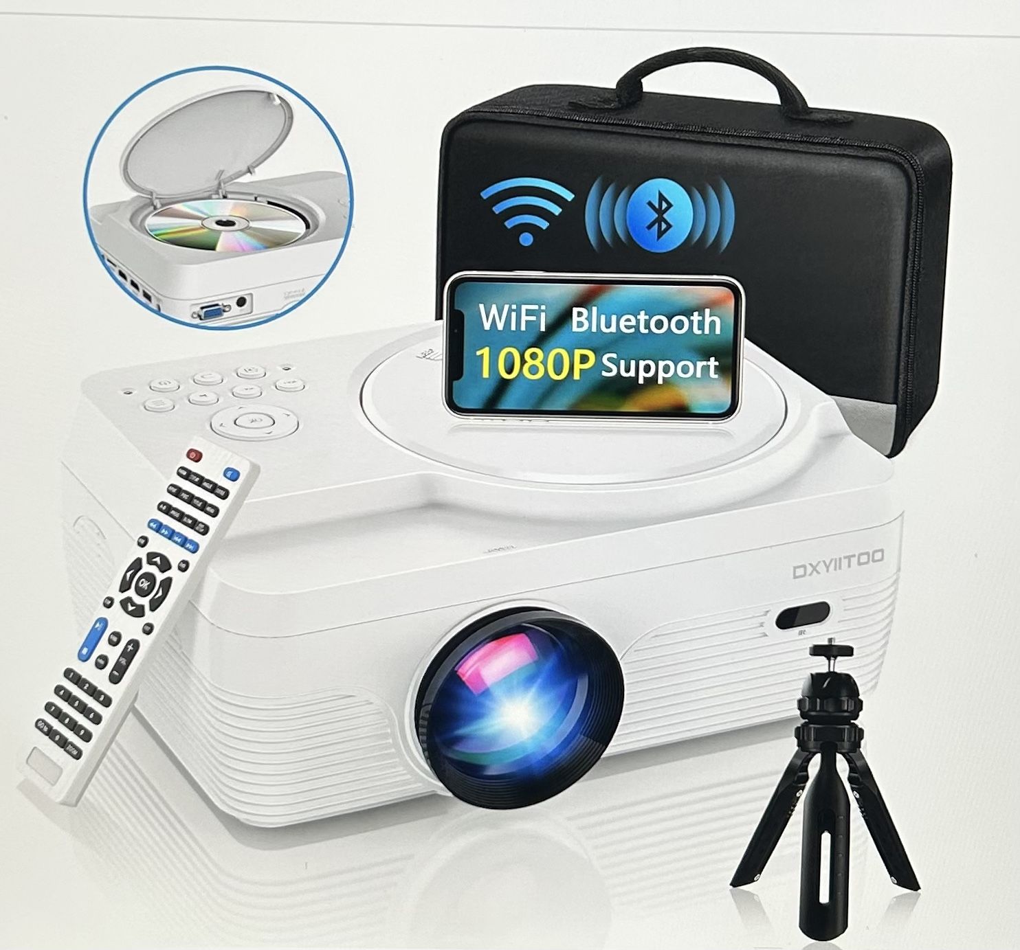 HD Bluetooth Projector With Built In DVD Player