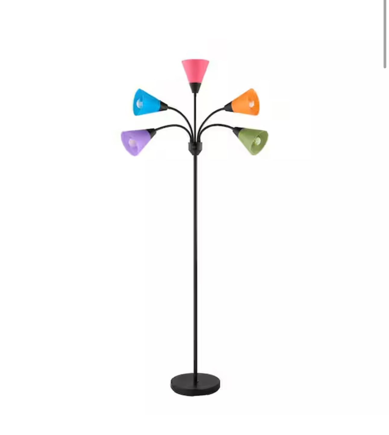 Hampton Bay 67 in. 5-Light Black Gooseneck Floor Lamp with Multi-Color Acrylic Shades