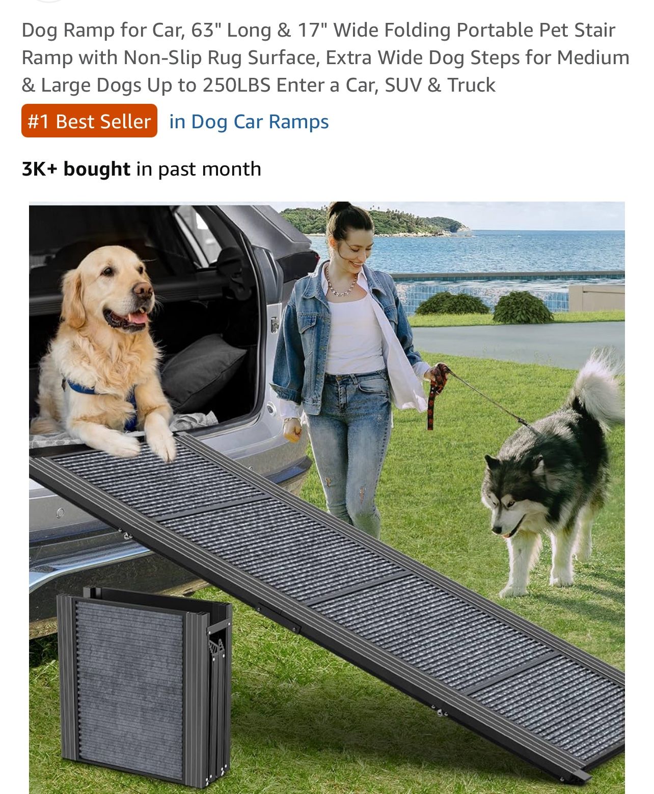 Dog Ramp for Car, 63" Long & 17" Wide Folding Portable Pet Stair Ramp with Non-Slip Rug Surface, Extra Wide Dog Steps for Medium & Large Dogs Up to 25