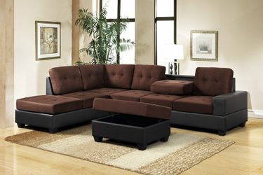 New Chocolate Sectional Sofa with Storage Ottoman