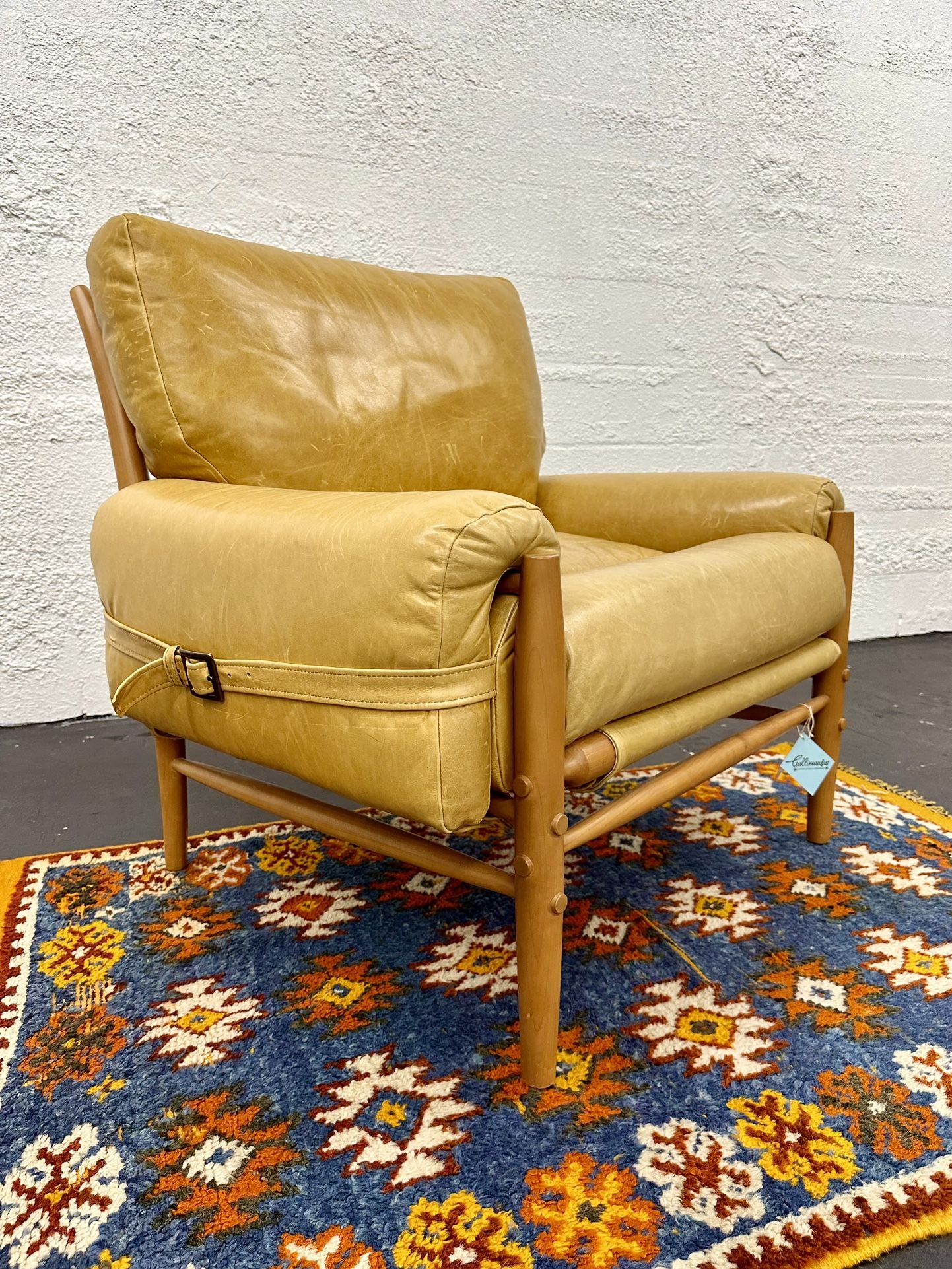 Anthropologie Rhys Leather and Beechwood Safari Campaign Lounge Chair