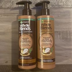Garnier Whole Blends Sulfate Free Remedy Coconut Oil & Cocoa Butter Shampoo And Conditioner Set 